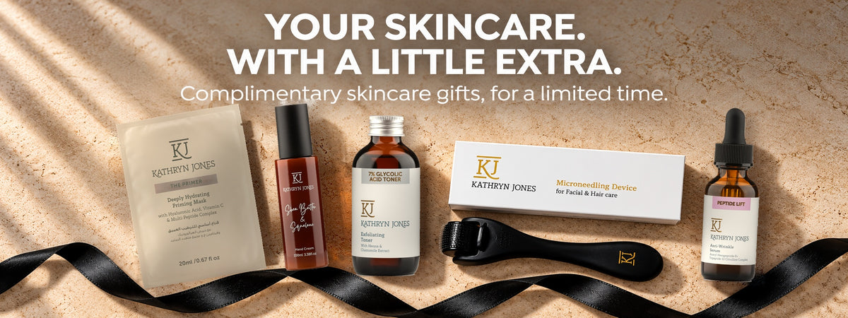 KJ Serums October free gifts: Primer hydrating mask, hand cream, glycolic acid toner, microneedling device and Peptide Lift serum