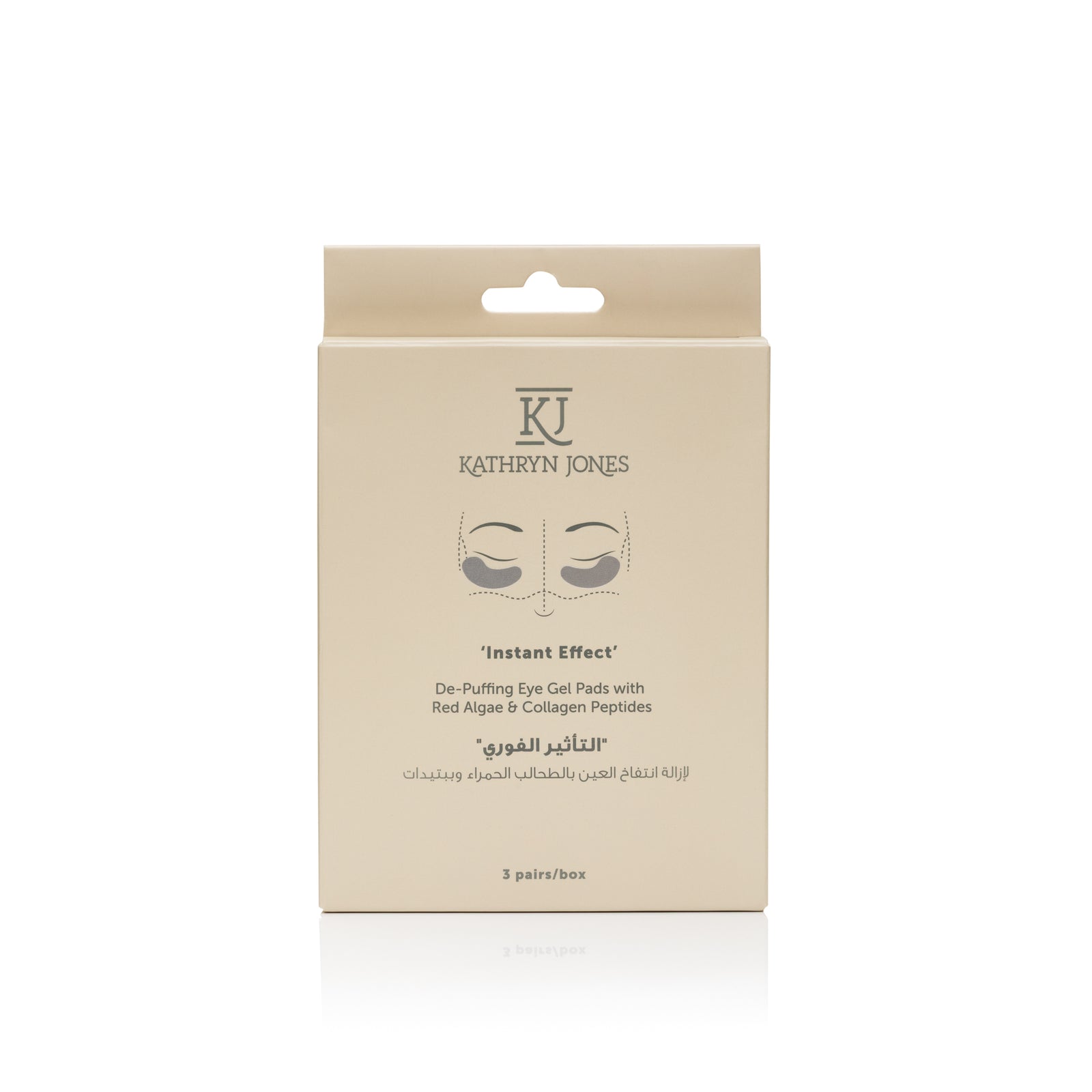 Kathryn Jones Instant Effect De-Puffing Peptide and Collagen Eye Pads packaging on a white background