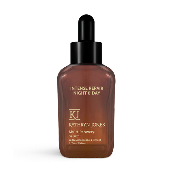 Kathryn Jones multi-recovery serum bottle on a white background