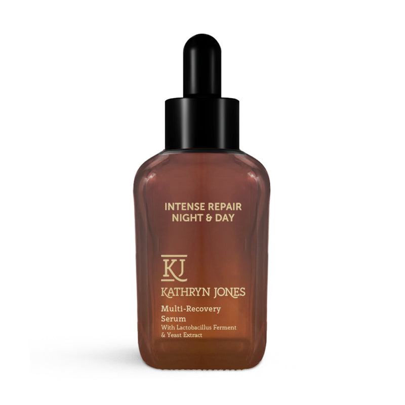 Kathryn Jones multi-recovery serum bottle on a white background